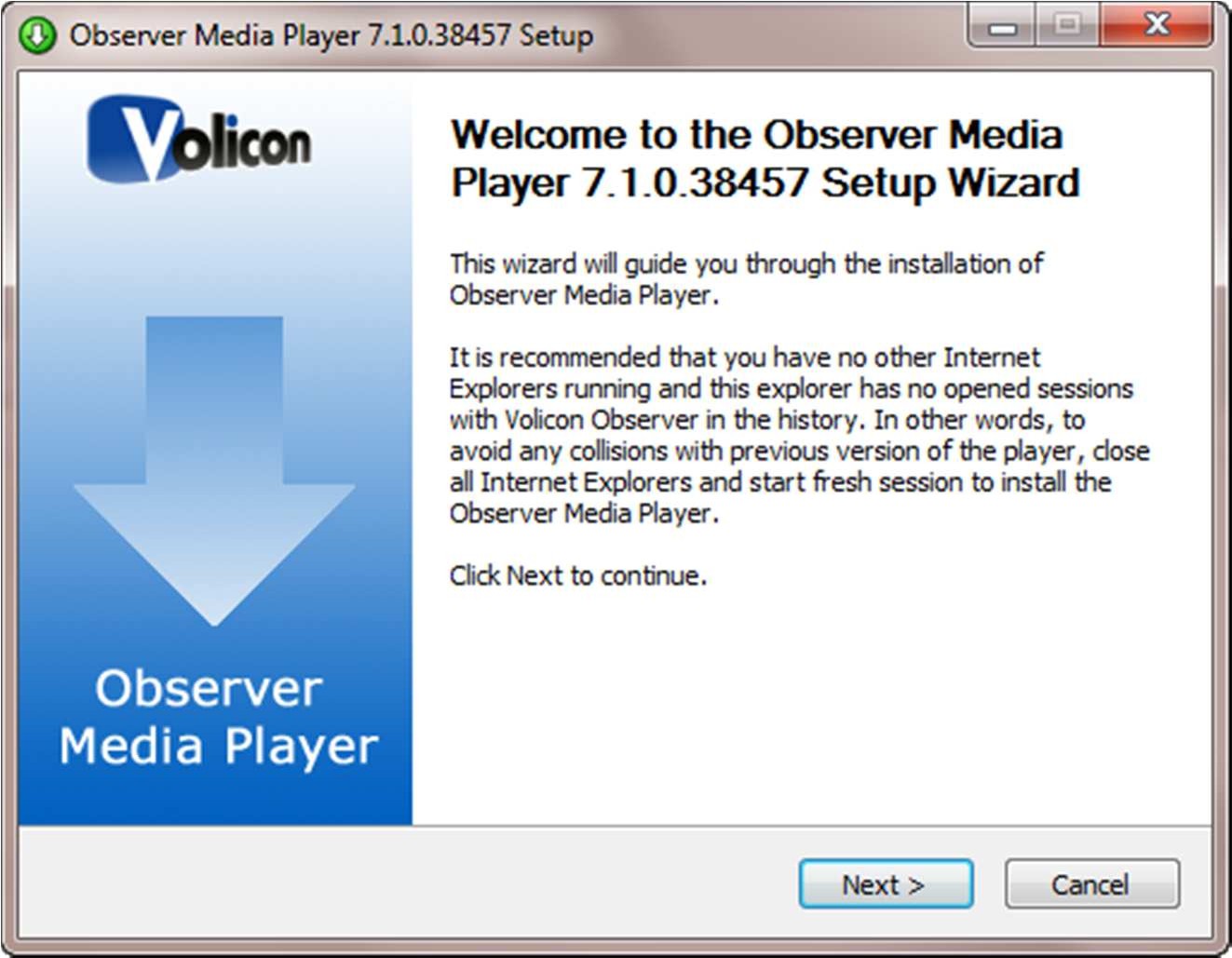Figure: Observer Media Player Setup Wizard